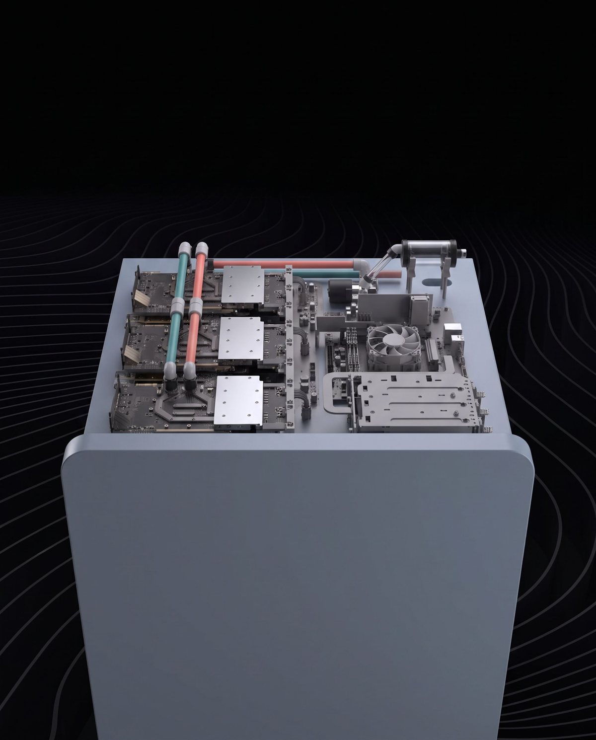 Sensify Edge E1: the liquid-cooled GPU bay on top of the cooler